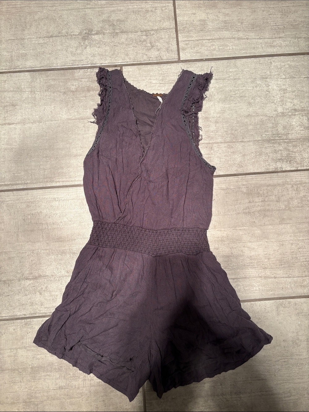 Free People Plum Smocked-Waist Lace-Trim Romper